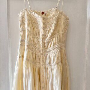Free People FP One Cream Smocked Button-Front Mini Dress, Medium